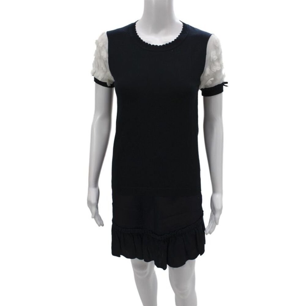 Draper James Women Preppy Shift Set Black Short Sleeve Crew Neck Zip Size 4